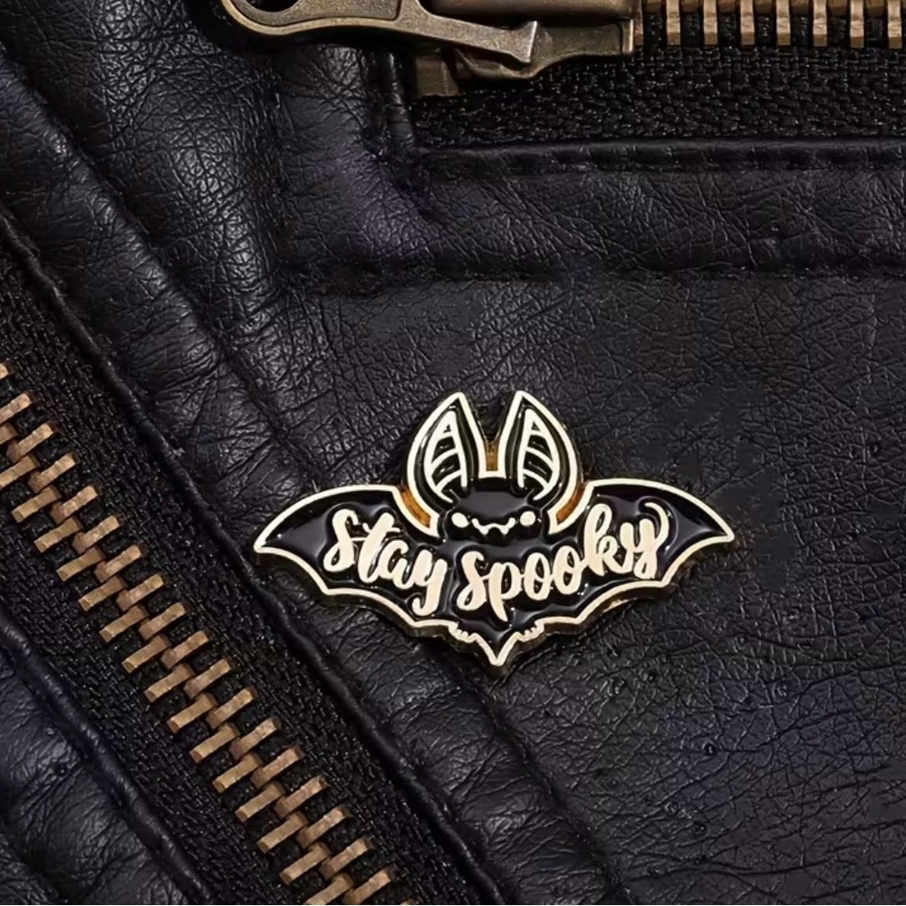 Stay Spooky Bat Enamel Pin - Black & Gold